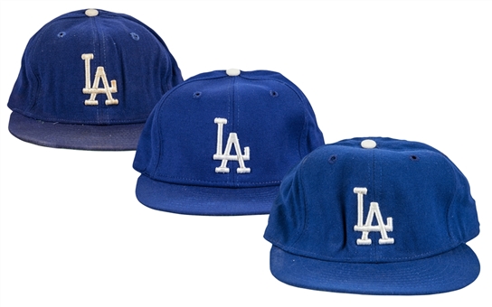 Lot of (3) Los Angeles Dodgers Game Used and Signed Hats (JSA)